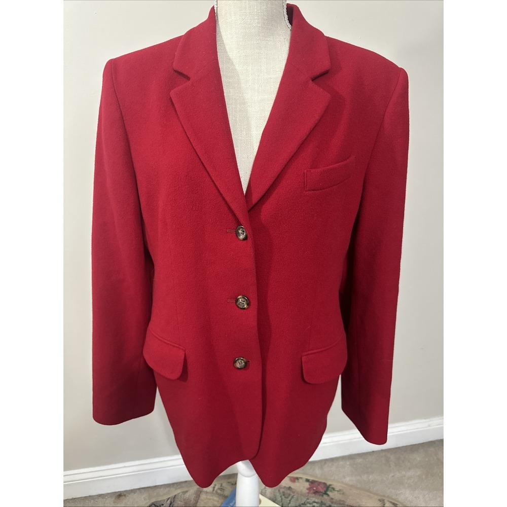 Red LL Bean Wool/Cashmere 3 Button Blazer Size 14‎ EUC